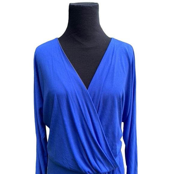 Sapphire Blue Haute Hippie Knit Jersey Knit Surplice Front Mini Dress Size XS - Picture 4 of 7